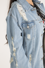 Light Wash Distressed Oversized Denim Jacket - Amra-Jackets