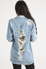 Light Wash Distressed Oversized Denim Jacket - Amra-Jackets
