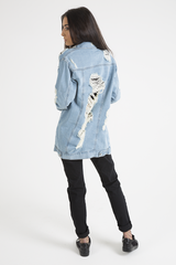 Light Wash Distressed Oversized Denim Jacket - Amra-Jackets