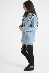 Light Wash Distressed Oversized Denim Jacket - Amra-Jackets