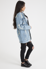 Light Wash Distressed Oversized Denim Jacket - Amra-Jackets