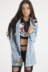 Light Wash Distressed Oversized Denim Jacket - Amra-Jackets