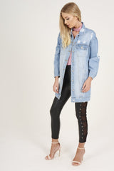 Light Wash Distressed Oversized Denim Jacket - Betti-Jackets