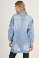 Light Wash Distressed Oversized Denim Jacket - Betti-Jackets