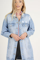 Light Wash Distressed Oversized Denim Jacket - Betti-Jackets