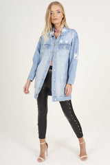 Light Wash Distressed Oversized Denim Jacket - Betti-Jackets
