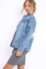 Light Wash Embroidered Studded Denim Jacket - Tes-Jackets