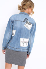 Light Wash Embroidered Studded Denim Jacket - Tes-Jackets