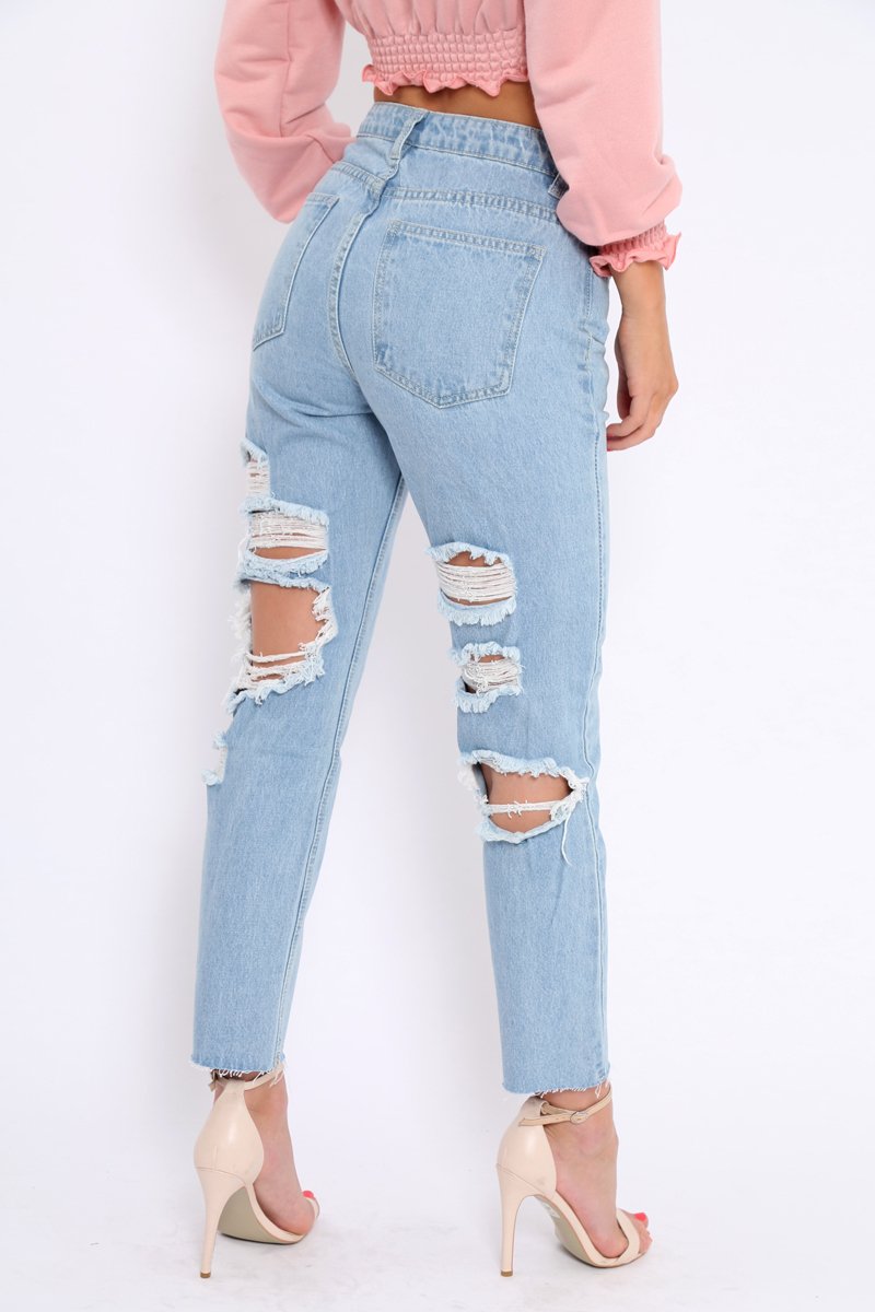 Light Wash Extreme Back Rips Boyfriend Jeans - Inna-Jeans