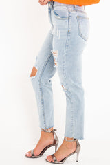 Light Wash Extreme Front Rip Mom Jeans - Miko-Jeans