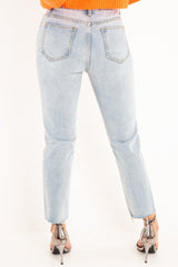 Light Wash Extreme Front Rip Mom Jeans - Miko-Jeans