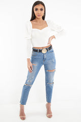 Light Wash Fray Hem Distressed Boyfriend Jeans - Kaiah-Jeans