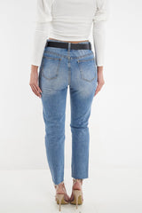 Light Wash Fray Hem Distressed Boyfriend Jeans - Kaiah-Jeans