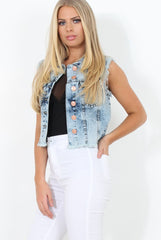 Light Wash Frayed Denim Jacket - Amy-Jackets