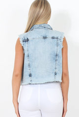 Light Wash Frayed Denim Jacket - Amy-Jackets