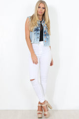 Light Wash Frayed Denim Jacket - Amy-Jackets
