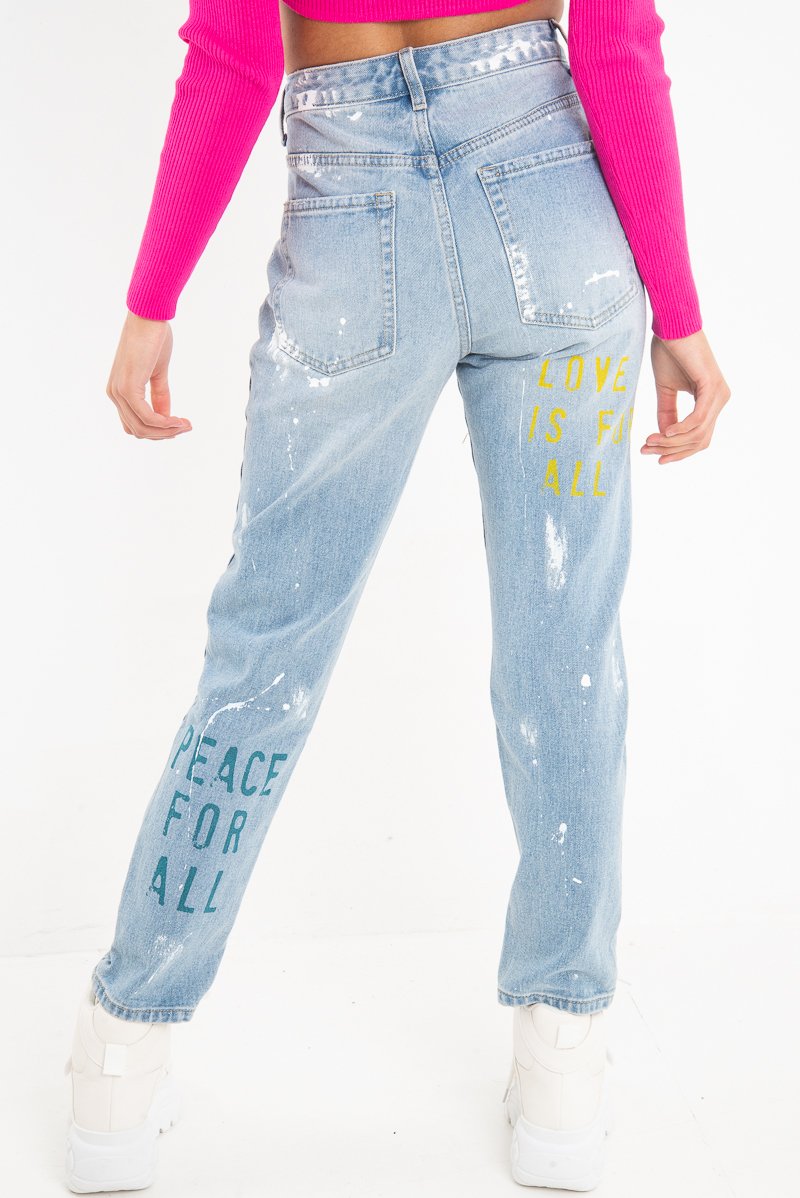 Light Wash Graffiti Print Distressed Boyfriend Jeans - Maryana-Jeans