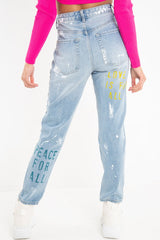 Light Wash Graffiti Print Distressed Boyfriend Jeans - Maryana-Jeans