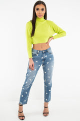 Light Wash Heart Print Boyfriend Denim Jeans - Elainna-Jeans