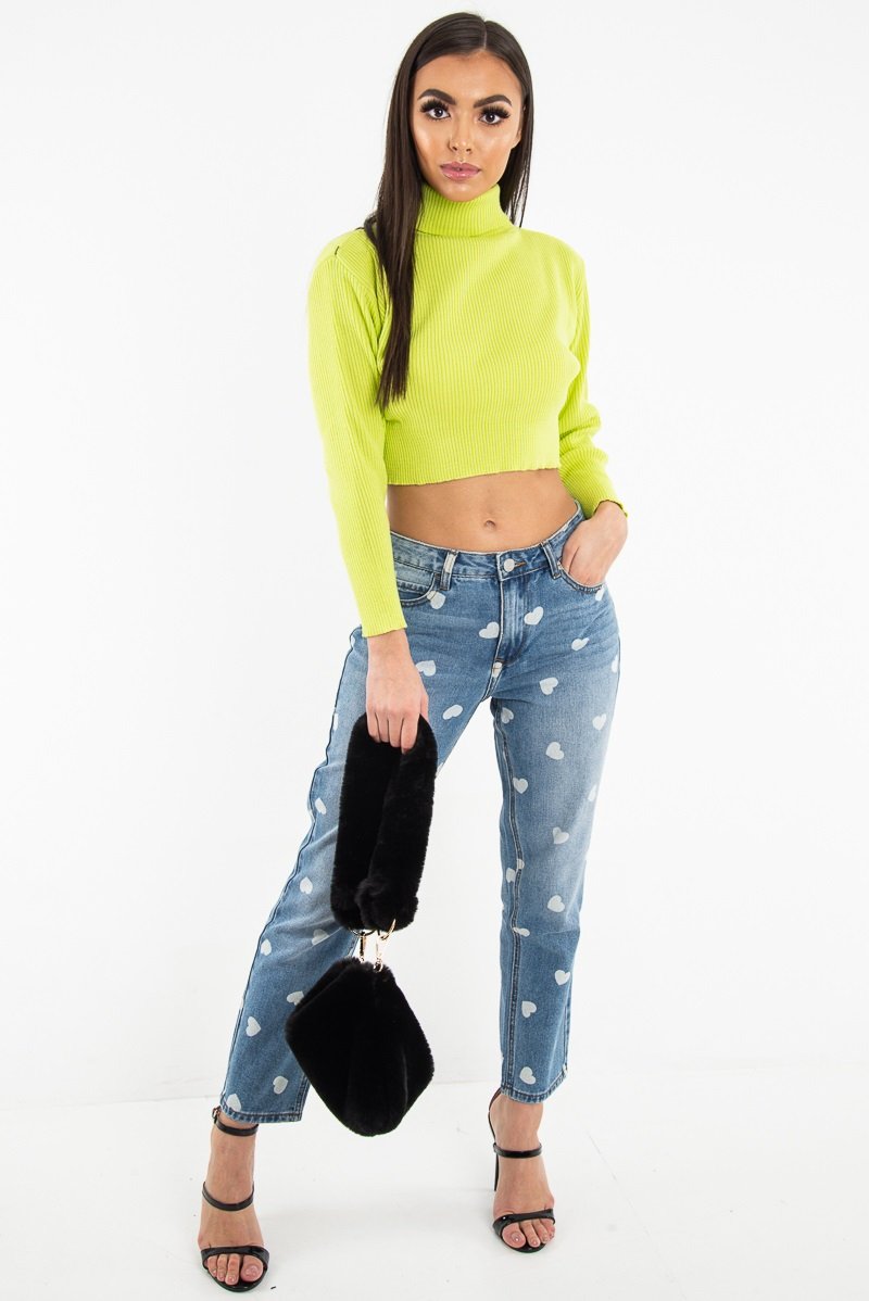 Light Wash Heart Print Boyfriend Denim Jeans - Elainna-Jeans