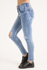 Light Wash High Waisted Knee Rip Jeans - Penelope-Jeans