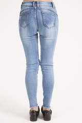 Light Wash High Waisted Knee Rip Jeans - Penelope-Jeans