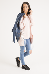 Light Wash High Waisted Knee Rip Jeans - Penelope-Jeans