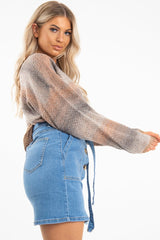 Light Wash Horn Button Front Denim Mini Skirt - Yazmin-Skirts