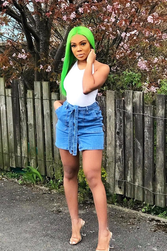 Light Wash Horn Button Front Denim Mini Skirt - Yazmin