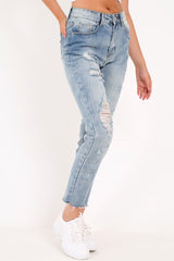 Light Wash Rip Front Distressed Mom Jeans - Merina-Jeans