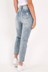 Light Wash Rip Front Distressed Mom Jeans - Merina-Jeans
