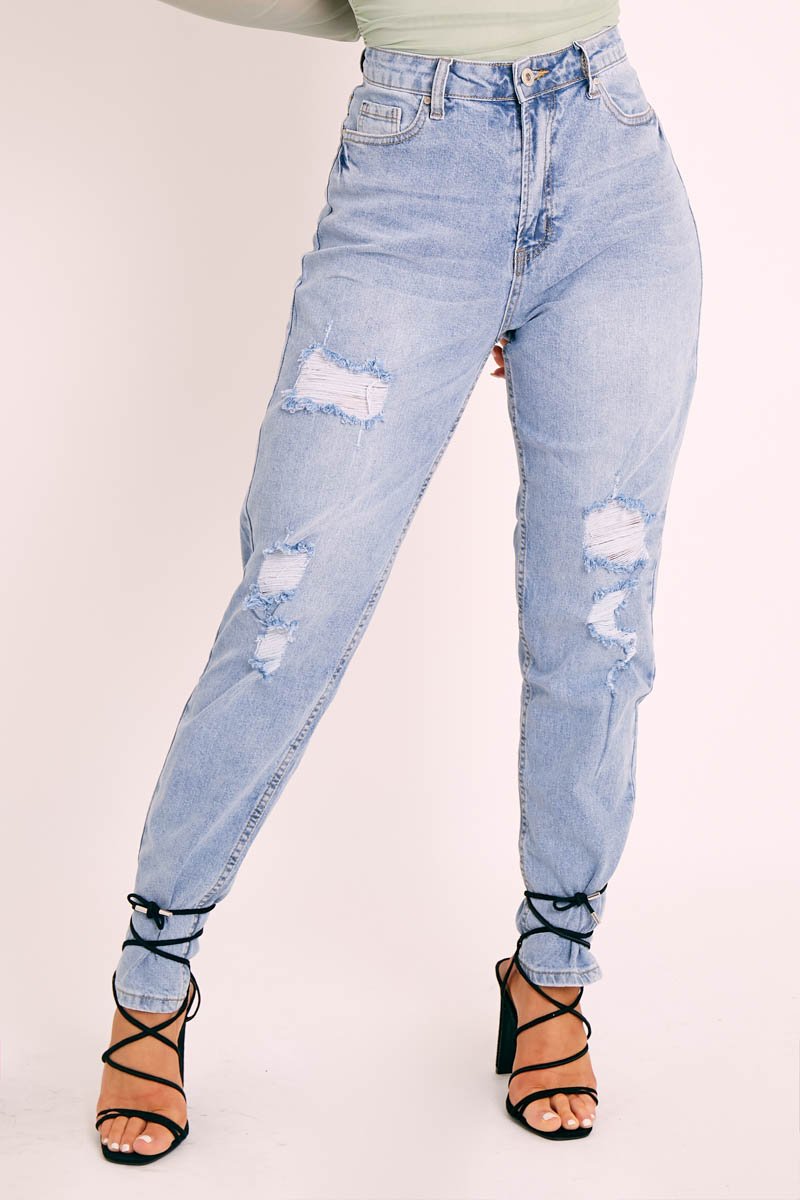 Light Wash Rip High Rise Boyfriend Jeans - Lashae-Jeans