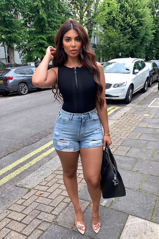 Light Wash Ripped Denim Shorts - Bexlie