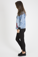 Light Wash Slogan Distressed Denim Jacket - Ashanti-Jackets