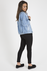 Light Wash Slogan Distressed Denim Jacket - Ashanti-Jackets