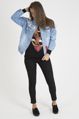 Light Wash Slogan Distressed Denim Jacket - Ashanti-Jackets