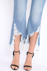 Light Wash Wide Leg Extreme Fray Hem Jeans - Abela-Jeans