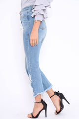 Light Wash Wide Leg Extreme Fray Hem Jeans - Abela-Jeans