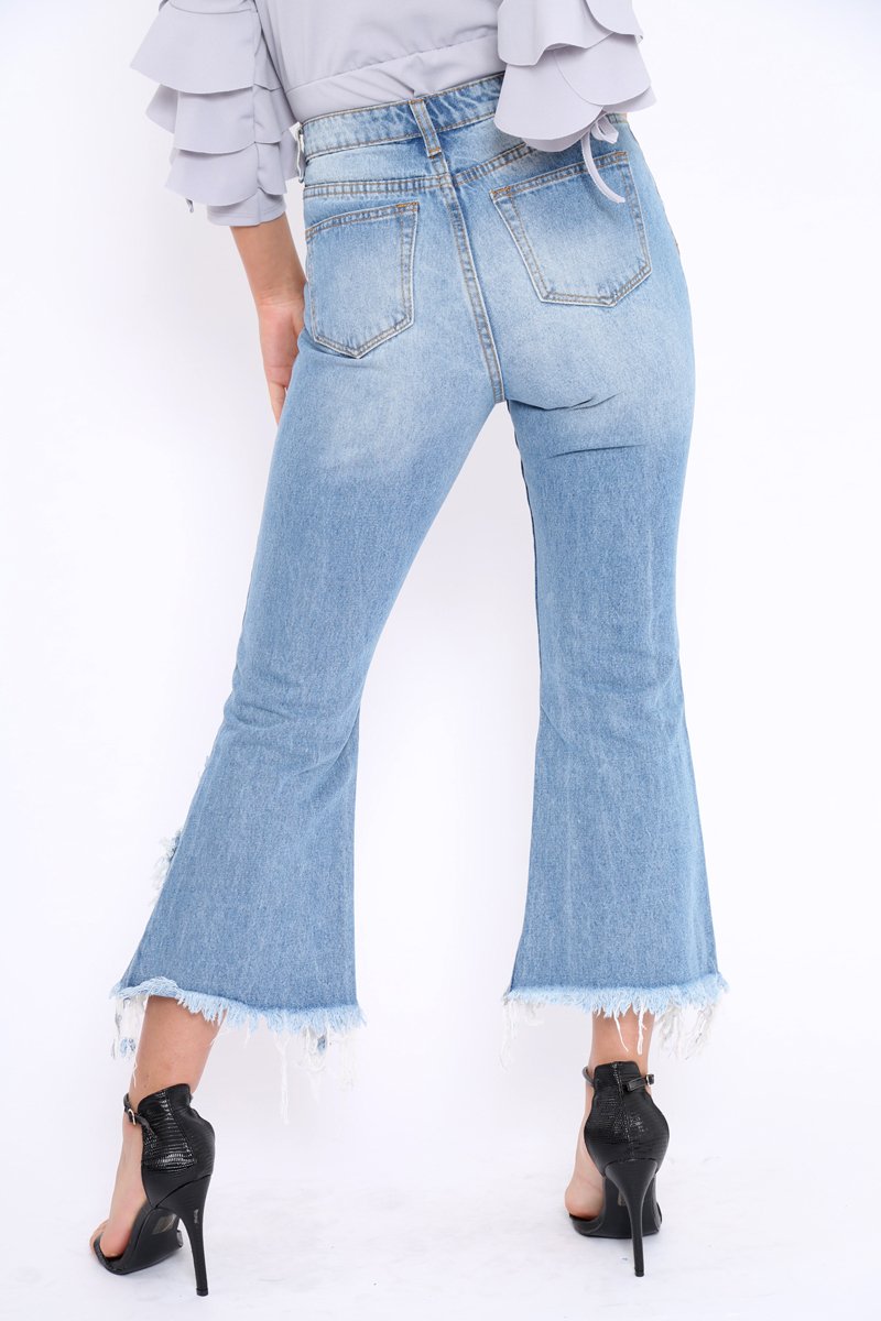 Light Wash Wide Leg Extreme Fray Hem Jeans - Abela-Jeans