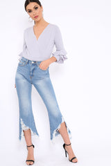 Light Wash Wide Leg Extreme Fray Hem Jeans - Abela-Jeans