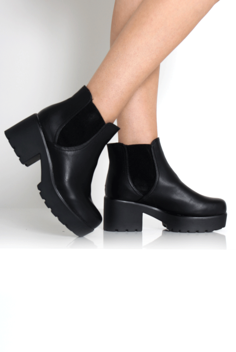 Lila Black Platform Boots-Boots