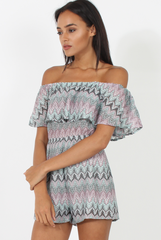 Lilac Aztec Bardot Crochet Playsuit - Vittoria-Playsuits