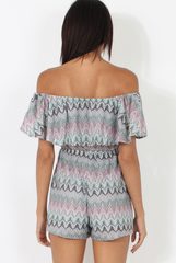 Lilac Aztec Bardot Crochet Playsuit - Vittoria-Playsuits