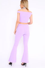 Lilac Bardot Crop Top and Flare Trousers Co-ord - Cacie-Co-ords