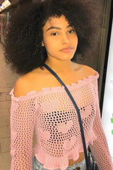 Lilac Bardot Ruffle Hem Crochet Top - Byrdie-Jumper