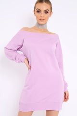 Lilac Bardot Sweater Dress - Ariel-Dresses