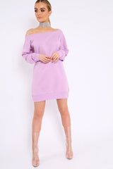 Lilac Bardot Sweater Dress - Ariel-Dresses
