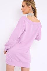 Lilac Bardot Sweater Dress - Ariel-Dresses