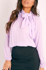 Lilac Bow Neckline Lightweight Blouse - Flossie-Blouse