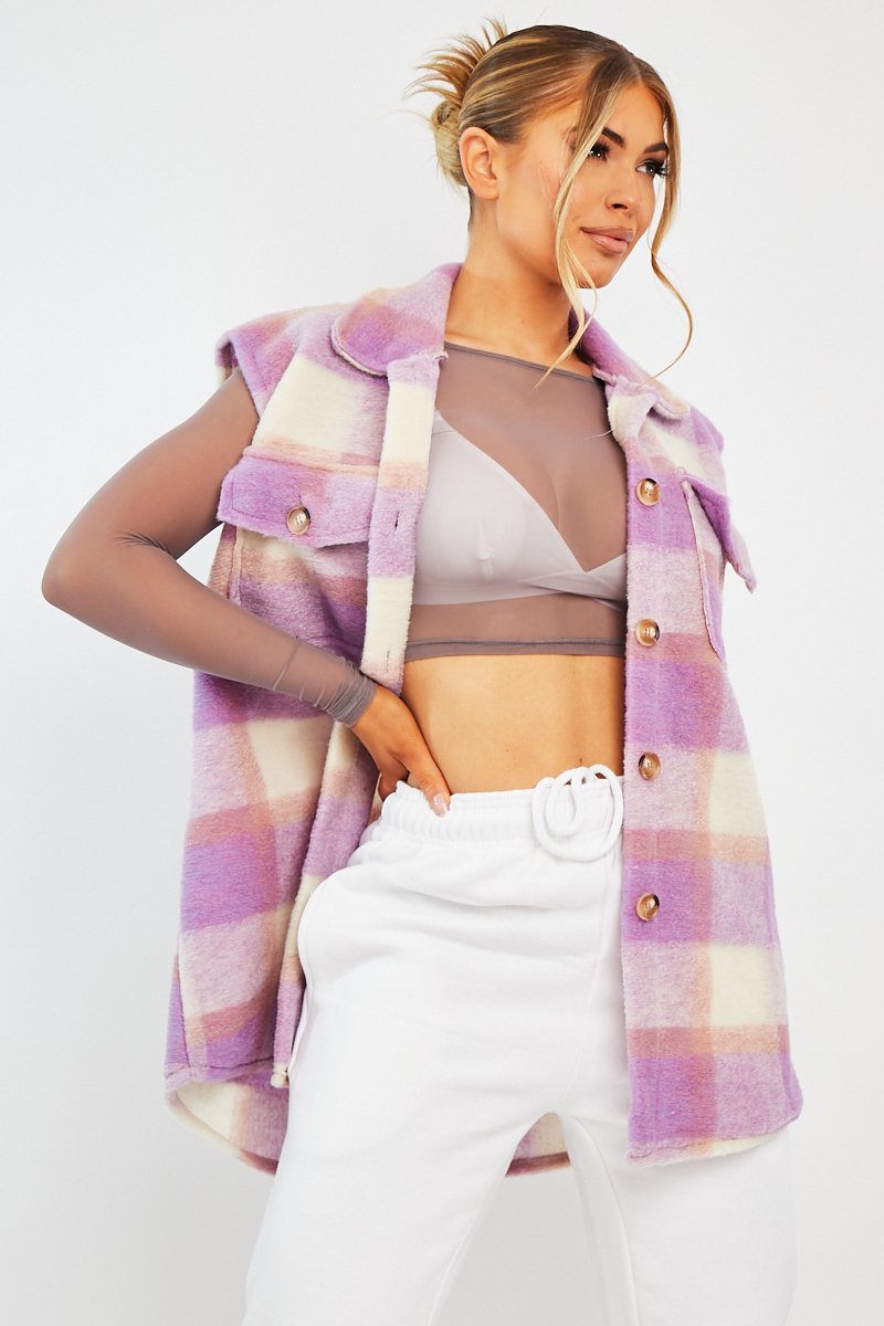 Lilac Check Sleeveless Shacket - Brittanie-Shacket